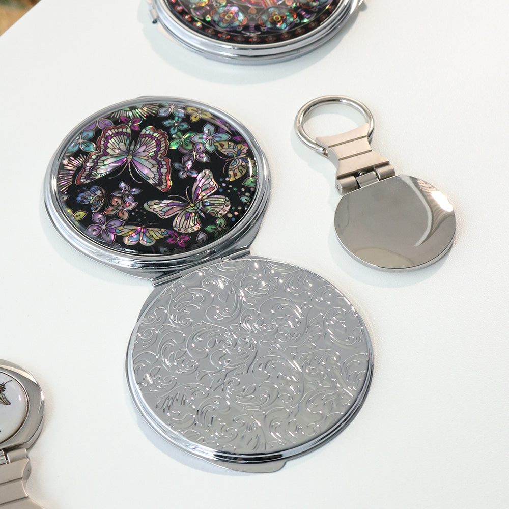 2-Piece Set: Mother of Pearl Hand Mirror Keyring N