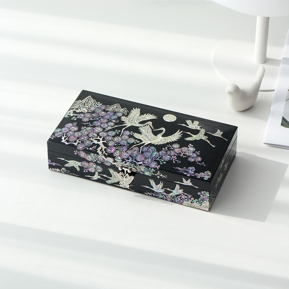 Najeonchilgi 1-Tier Pine & Crane Yedan Jewelry Box H Jewelry Box Yedan Wedding Gift Box Mother of Pearl, 23 cm