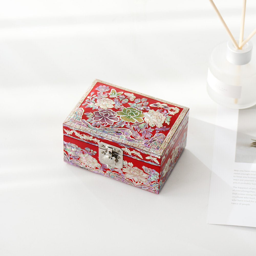 Najeonchilgi Peony & Butterfly Mini Mother of Pearl Jewelry Box, 12 cm
