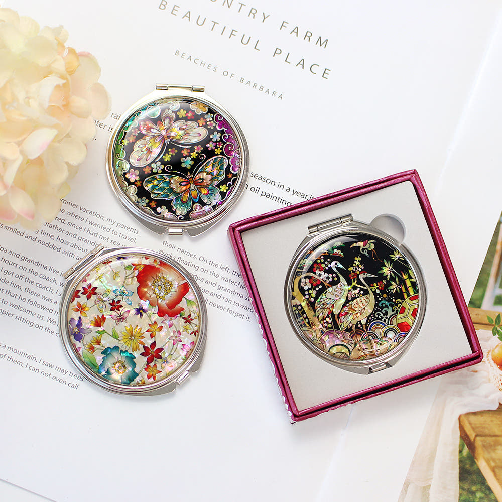 Portable Dragon Najeonchilgi Mother of Pearl Hand Mirror Medium N Plum Blossom Round Mirror Traditional Korean 02