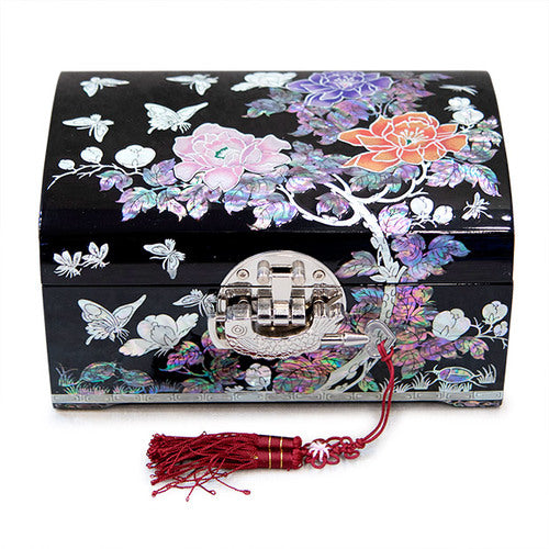 Three-Color Peony 2-Tier Najeonchilgi Jewelry Box (Red) by Jang Tae-bok