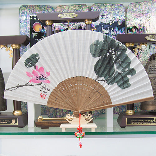 Silk & Ramie Hand Fan — Lotus - FN0012