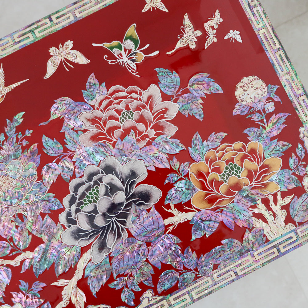 Masterpiece Najeon Bridal Painted Peony of Wealth Bongchae Wedding Box (Red)