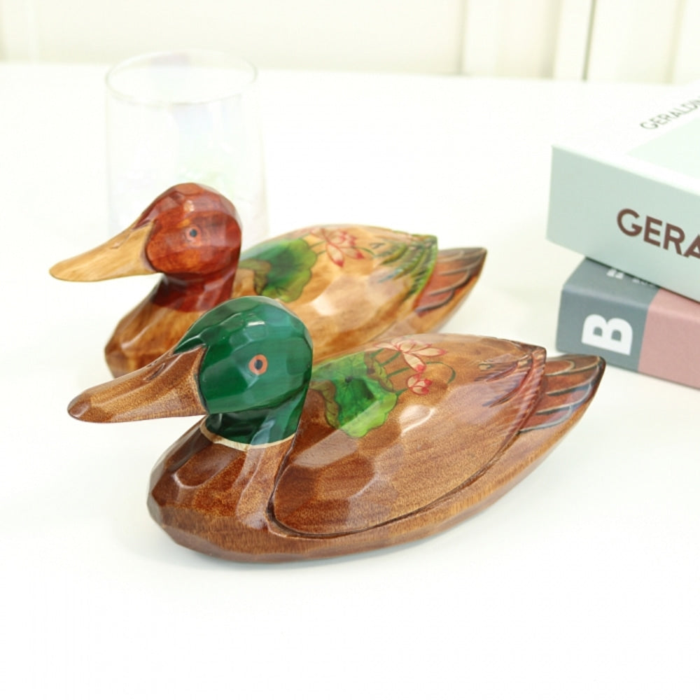 Premium Lotus Duck Set (Medium) Wood Carved Wedding Pyebaek Box Dragon