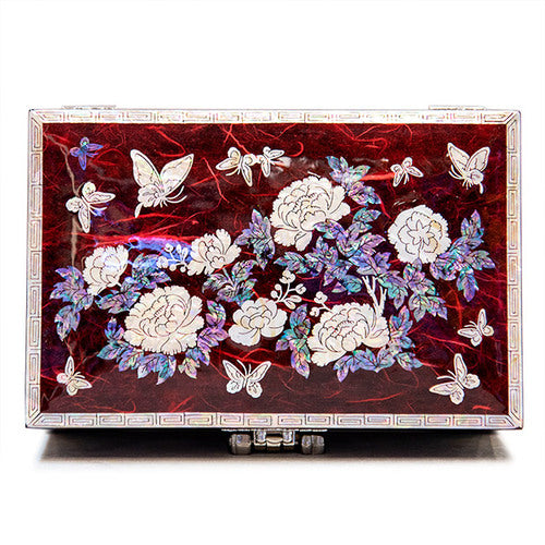 PeonyButterfly Hanji 2-Tier Mother of Pearl Jewelry Box (Red) - Oh Myung - Ho