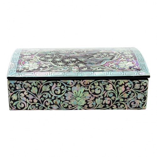 Arabesque Crane & Pine Mother of Pearl Business Card Case, Multi-Purpose Box (Black)