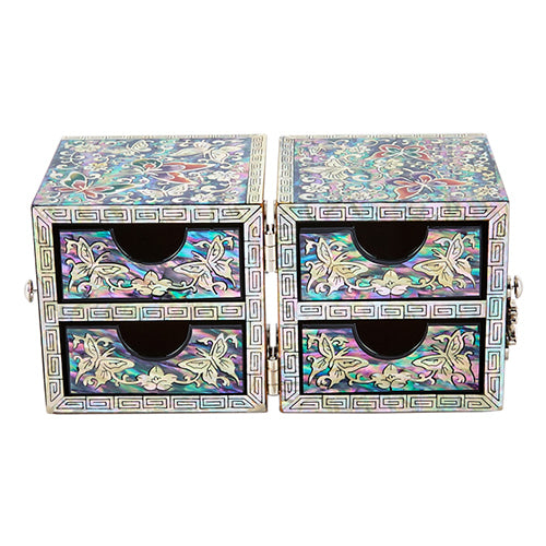 Butterfly Double Lidded Mother of Pearl Jewelry Box (Medium) - Oh Myung - Ho