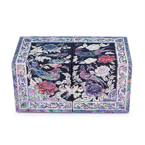 Gold Double Lidded Mother of Pearl Jewelry Box (Medium) - Oh Myung - Ho