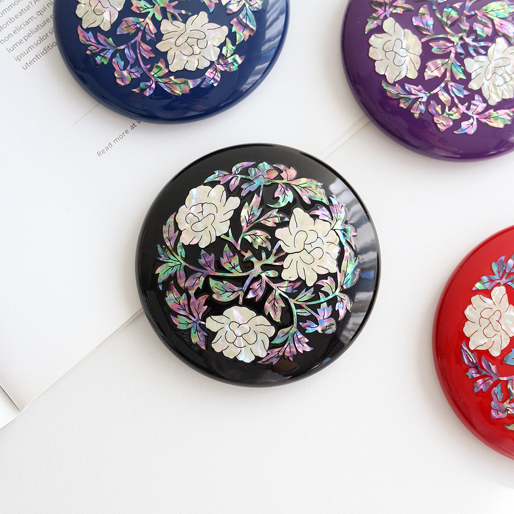 Najeonchilgi Round Vivid Mother of Pearl Hand Mirror (Peony)