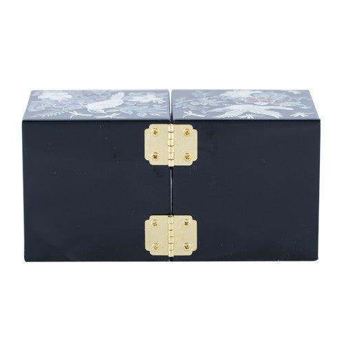 Glossy Flowers & Birds문 Double LiddedJewelry Box (Black) Small