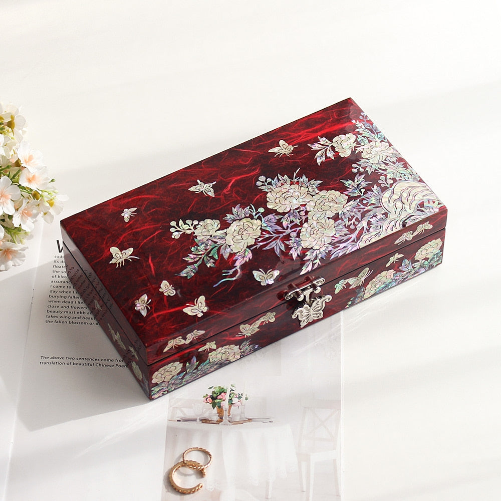 Najeonchilgi Hanji Peony of Wealth 1-Tier Mother of Pearl Jewelry Box Yedan Wedding Gift Box, 23 cm