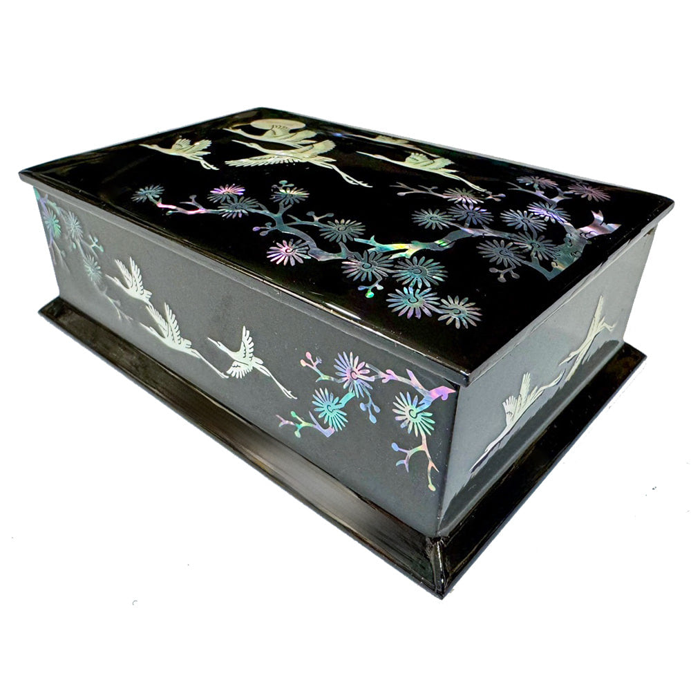 Najeon Chilgi Mother of Pearl Business Card Holder — Pine & Crane (Black) - OF0006