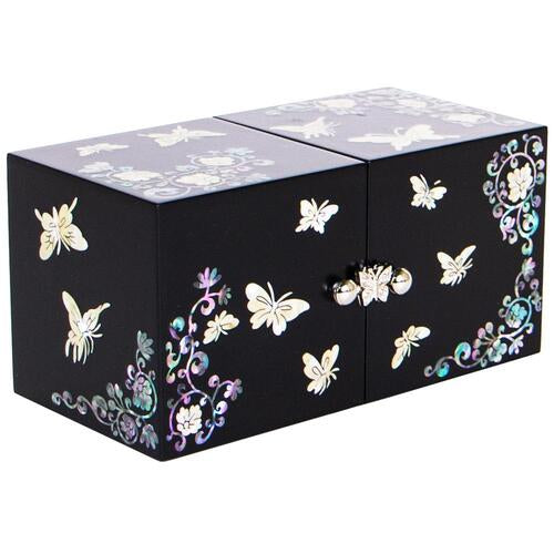 Najeonchilgi Lacquerware SecretJewelry Box Butterfly Motif Double Lidded Mother of Pearl Jewelry Box