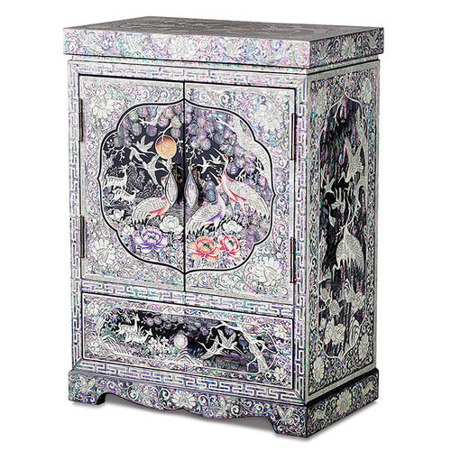 Najeonchilgi Lacquerware Crane & Pine Ten Symbols of Longevity Double Door Drawer Mother of Pearl Jewelry Box Extra Large