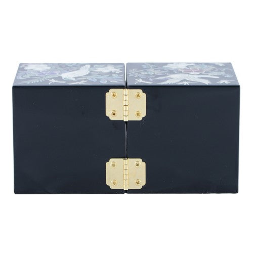 Glossy Plum Blossom Double LiddedJewelry Box (Black) Small