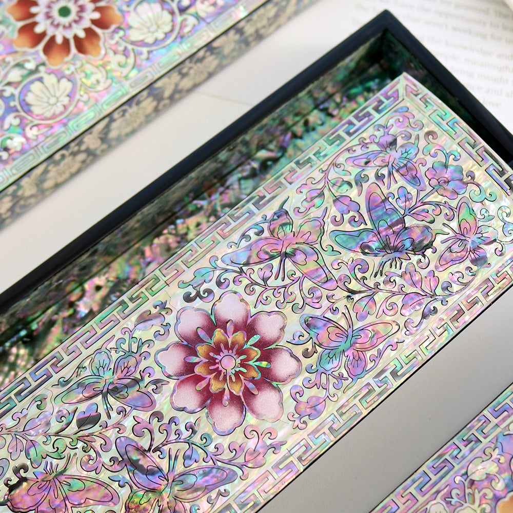 Najeonchilgi Butterfly Flower Arabesque Mother of Pearl Pen Case Korean