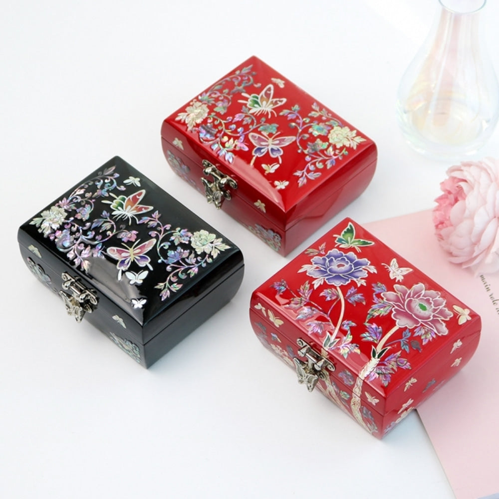 Mother of Pearl Rounded Mini Najeon Jewelry Box (Butterfly Peony) Jewelry Box Keepsake Ring Box, 11 cm