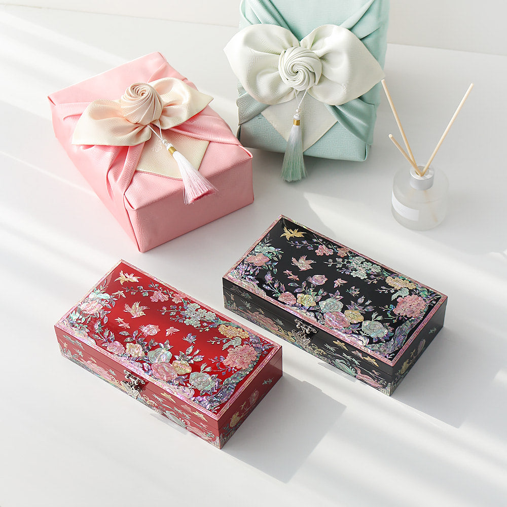 Najeonchilgi Painted Plum Blossom Rose 1-Tier Mother of Pearl Jewelry Box (23) Jewelry Box Yedan Wedding Gift Box
