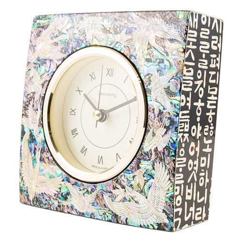 Najeon Chilgi Mother of Pearl Desk Clock — Crane Pattern (Symbol of Longevity) - DE0124