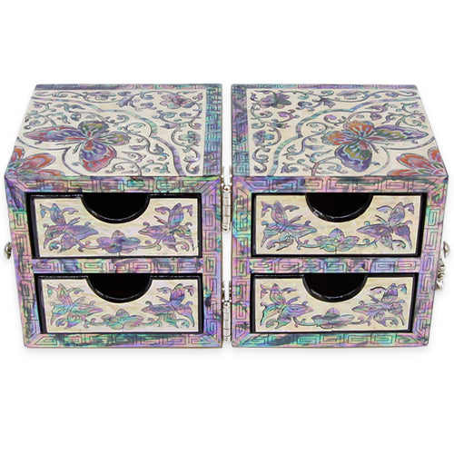 ArabesqueButterfly Double Lidded Mother of Pearl Jewelry Box (Medium, Black)