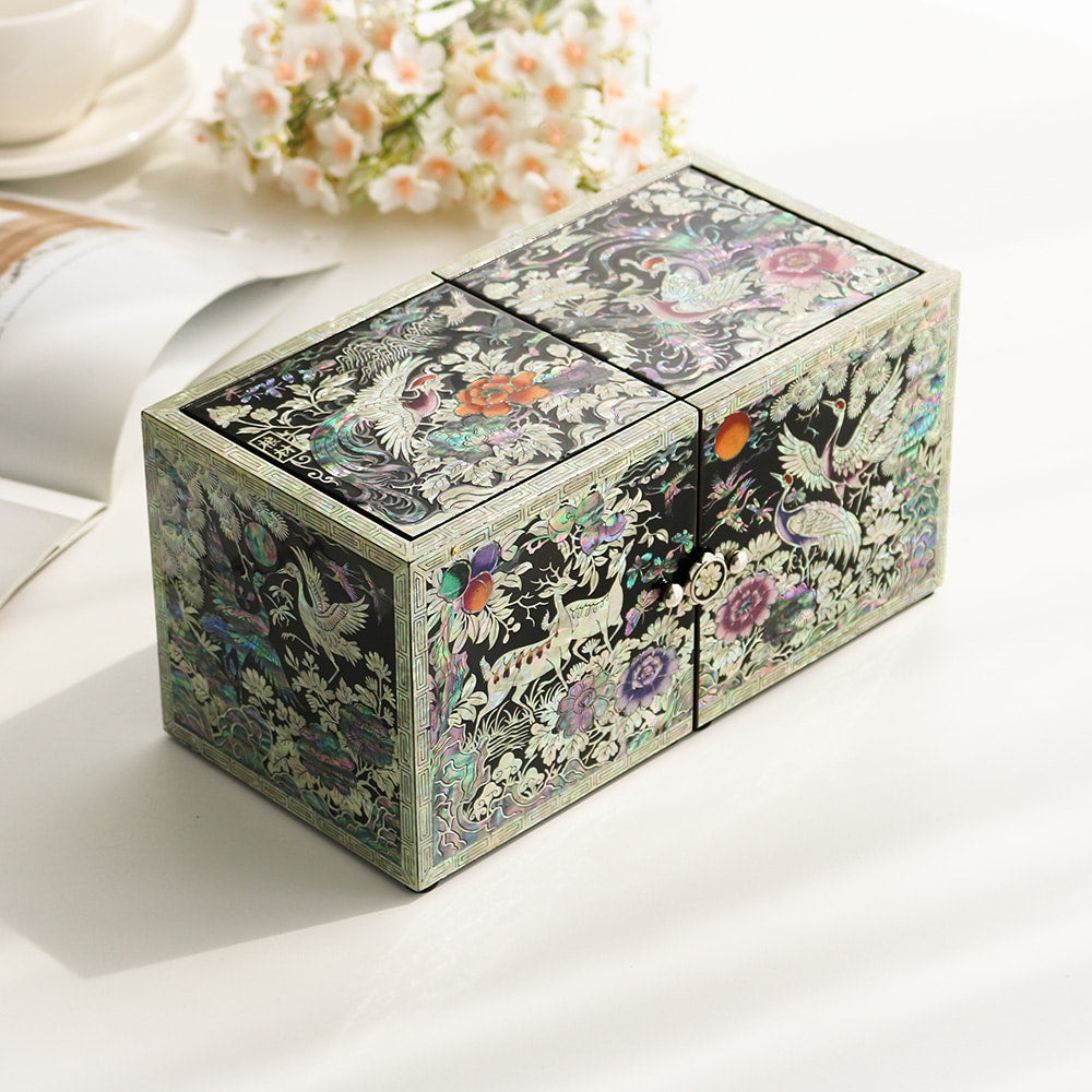 Masterpiece New Double-Lidded Golden Pheasant Large Mother of Pearl Jewelry Box
