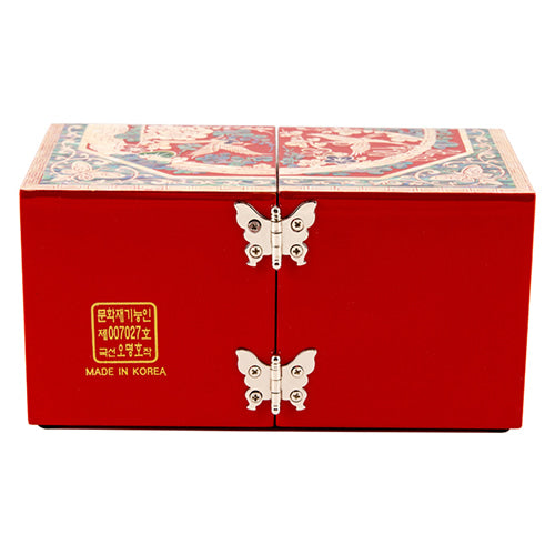 Flowers & Birds Double Lidded Mother of Pearl Jewelry Box (Large, Red)