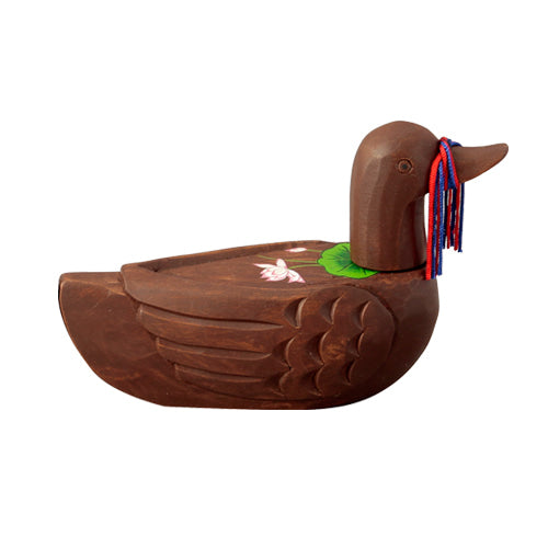 Small Wooden Mandarin Duck — Lotus - DE0142