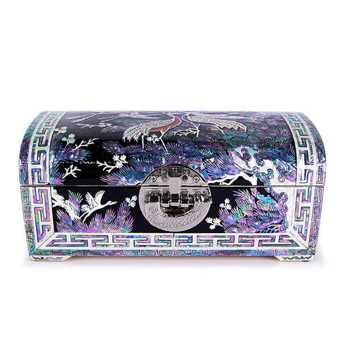 Pine & Crane Rounded 2-Tier Najeonchilgi Jewelry Box, 21 cm (Black) by Oh Myung-ho