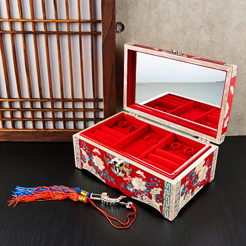 Peony Straight Rounded Mother of Pearl Jewelry Box (No. 8, Red)