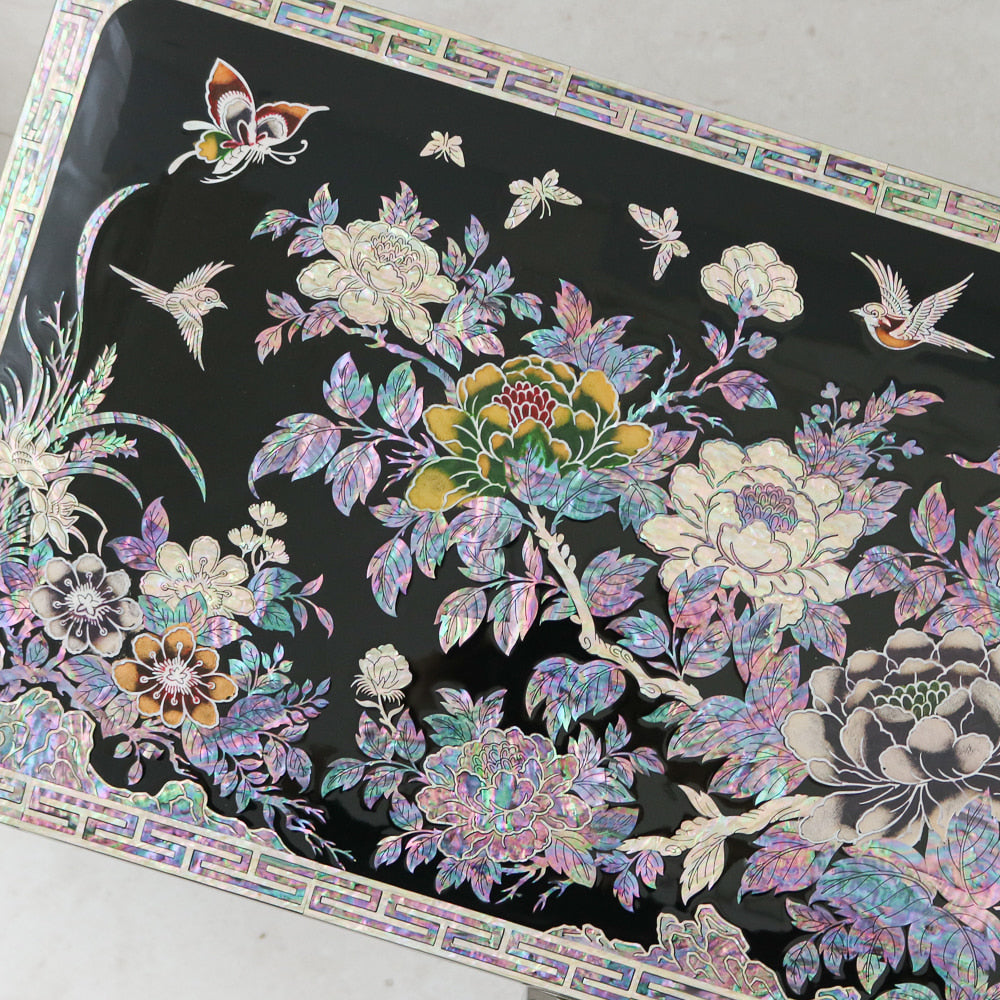 Masterpiece Najeon Bridal Painted Peony of Wealth Bongchae Wedding Box (Black)