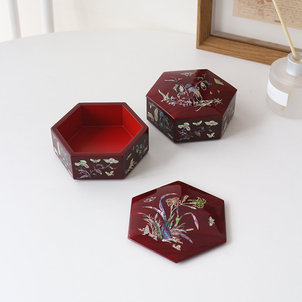 Premium Najeon Stacked Box Hexagonal Multi Purpose Box (Chochungdo) (Najeonchilgi) (Master Artisan Park Jin-seop)