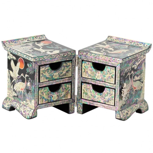 Crane & Pine (Black) Roof Tile Double LiddedJewelry Box - Oh Myung - Ho