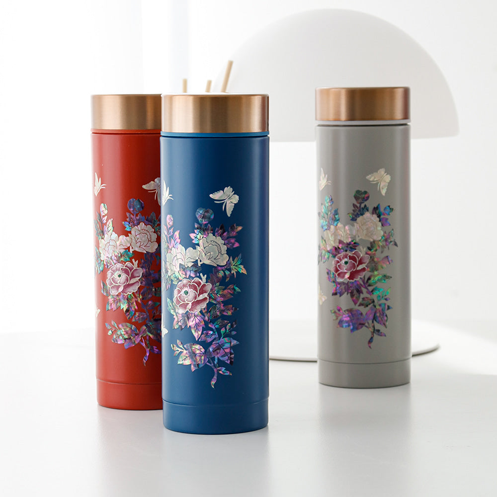 Najeonchilgi Painted Peony Stainless Steel Mother of Pearl Tumbler 300ml