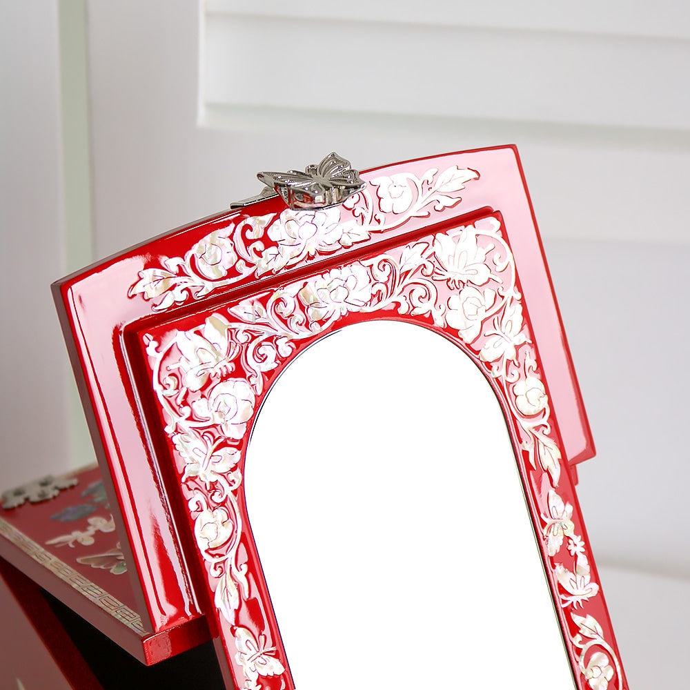 Najeonchilgi Painted Peony of Wealth Mother of Pearl Vanity Mirror Jewelry Box