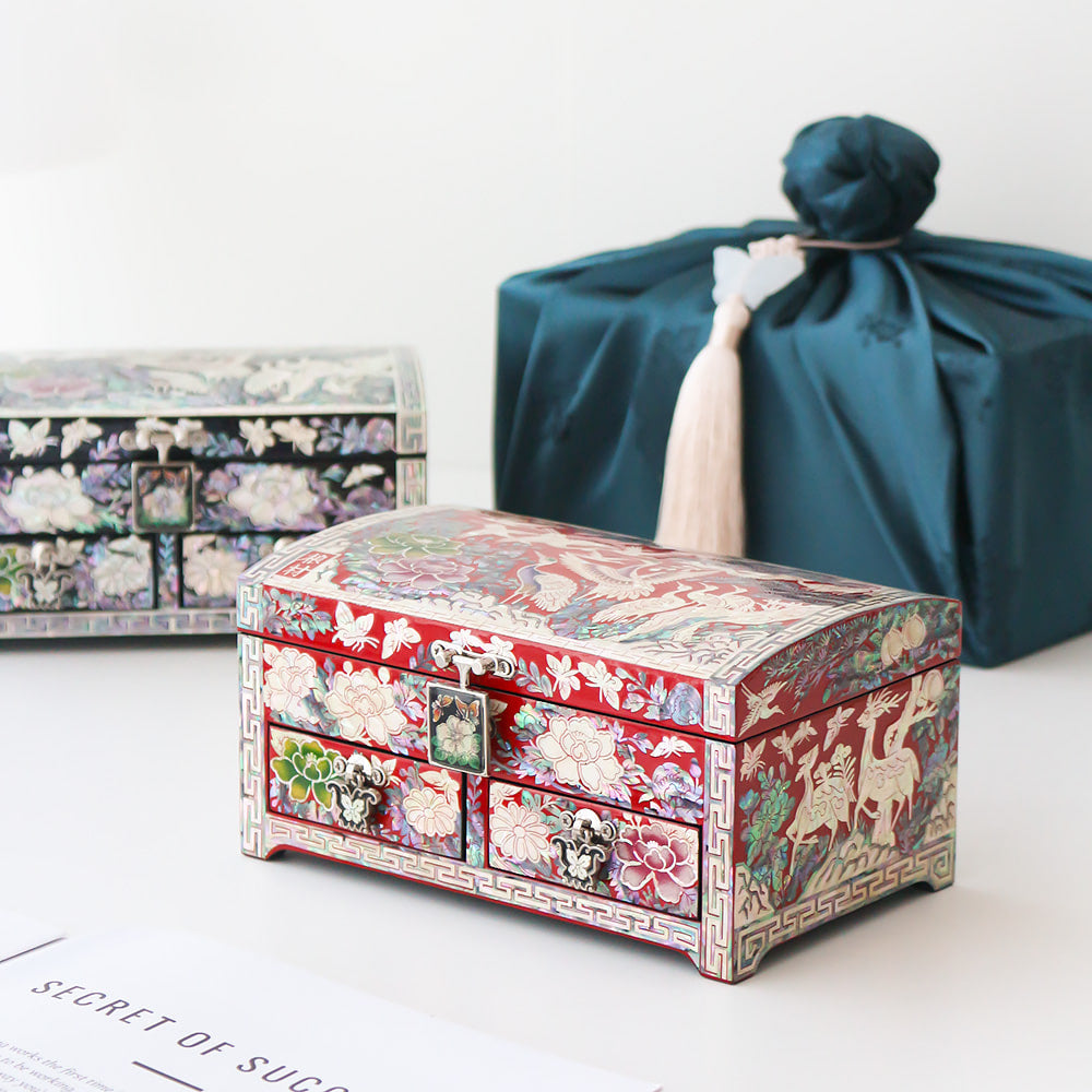 Masterpiece Najeonchilgi New Pine & Crane 1-Tier Drawer Mother of Pearl Jewelry Box, 18 cm (Master Artisan Kim Young-man)