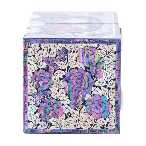 Peony Oval Border PhoenixRing Double LiddedJewelry Box (Black)