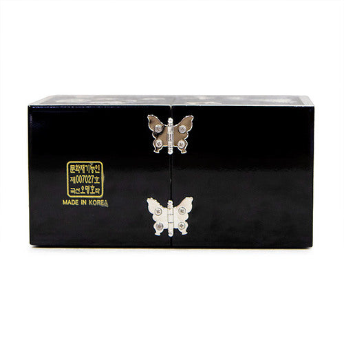 Four Gracious Plants NaturalMother of Pearl Double Lidded Jewelry Box (Medium, Glossy, Black) - Oh Myung - Ho