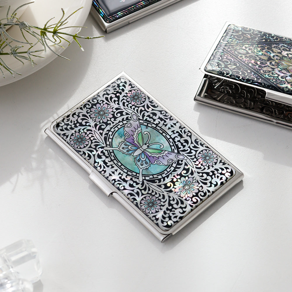 Mother of Pearl Business Card Case (Arabesque Butterfly)