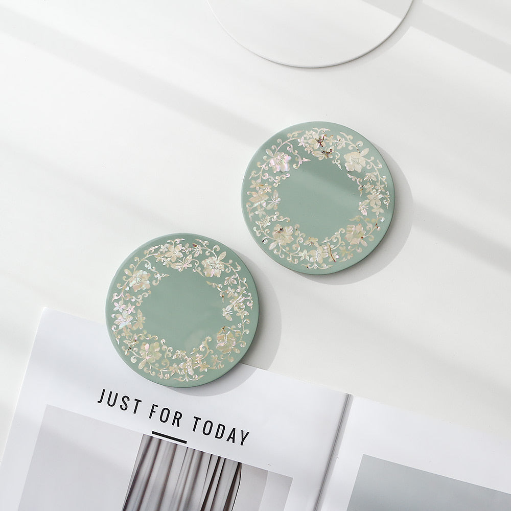 Najeonchilgi Round Mother of Pearl Coaster (Flower Butterfly Arabesque) 2P