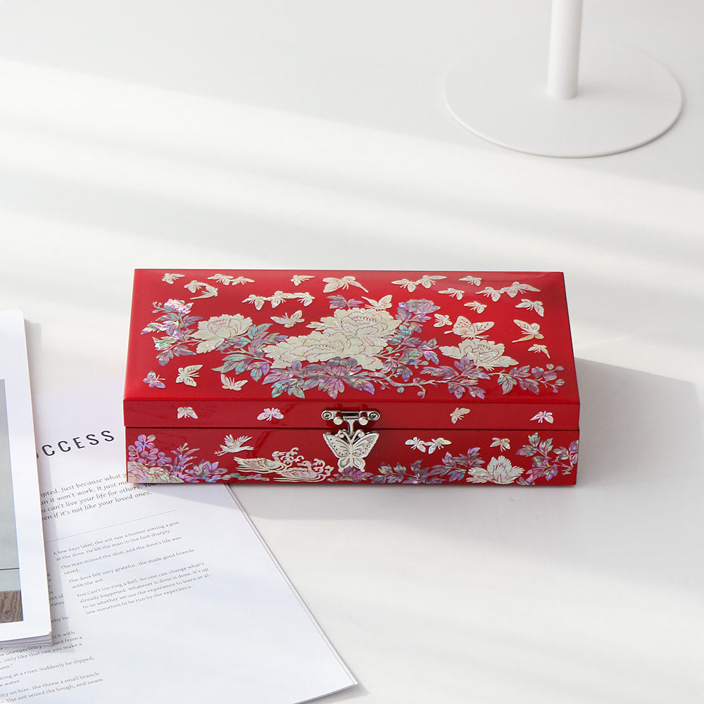 Najeonchilgi 1-Tier Peony & Butterfly Yedan Jewelry Box H, 23 cm