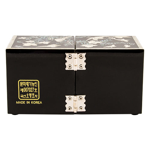 Flowers & Birds Cloud Pattern Border Double Lidded Mother of Pearl Jewelry Box (Small, Glossy, Oh Myung - Ho)