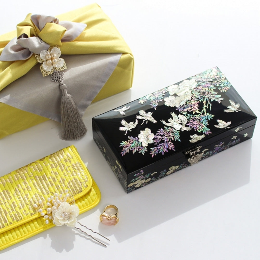 Najeonchilgi 1-Tier Butterfly Garden Yedan Jewelry Box H Jewelry Box Yedan Wedding Gift Box Mother of Pearl, 23 cm