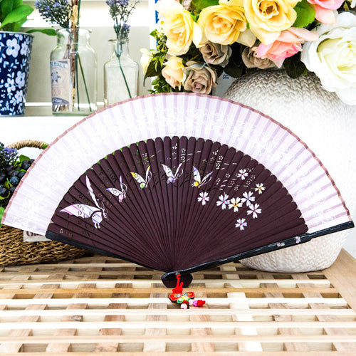 Silk & Ramie Hand Fan — Butterfly (Pink) - FN0064