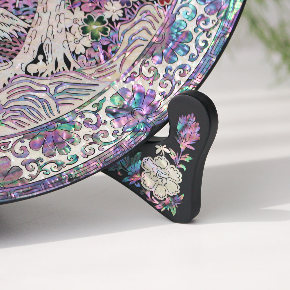 Najeonchilgi Pine & Crane Ornament Dragon Round Mother of Pearl Tray, 30 cm