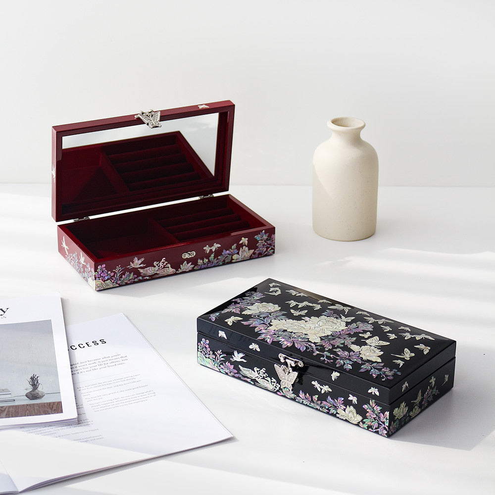 Najeonchilgi 1-Tier Peony & Butterfly Yedan Jewelry Box H Jewelry Box Yedan Wedding Gift Box Mother of Pearl, 23 cm