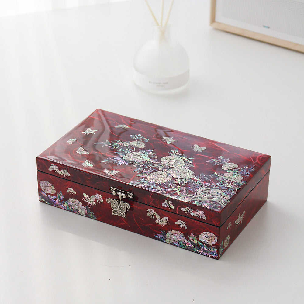 Najeonchilgi Hanji Butterfly Peony 1-Tier Jewelry Box (Large), 23 cm