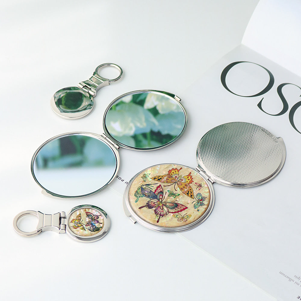 2-Piece Set: Mother of Pearl Hand Mirror Keyring K
