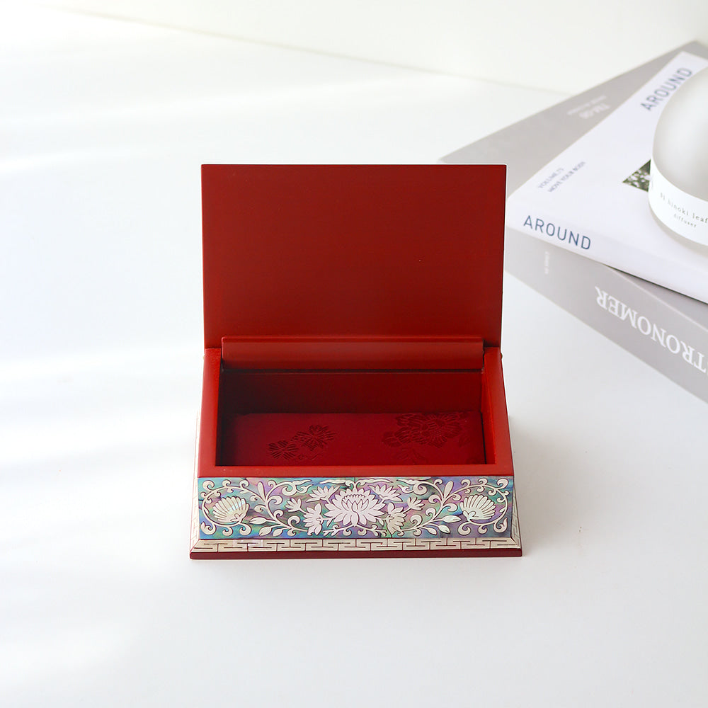 Najeonchilgi Peony & Butterfly Auto-Open Mother of Pearl Business Card Case (Red)