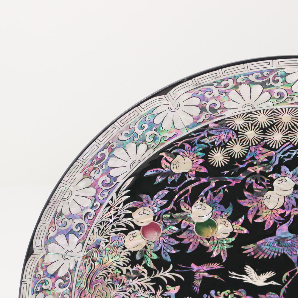 Najeonchilgi Ten Symbols of Longevity Ornament Dragon Round Mother of Pearl Tray, 30 cm