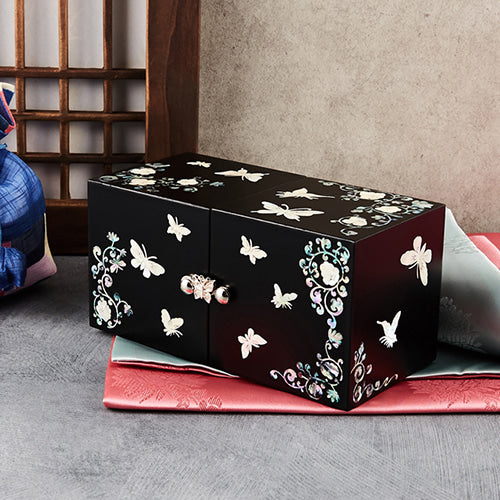 Najeonchilgi Lacquerware Double Lidded Mother of Pearl Jewelry Box Butterfly Motif Medium 사이즈